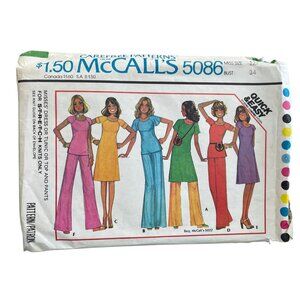 70s McCalls 5086 Sewing Pattern Size 12 Misses Dress Tunic Top Pants Vintage CUT